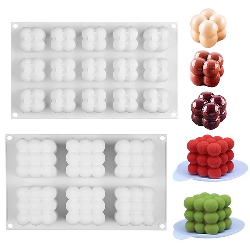 

DIY Candles Mould Aromatherapy Plaster Candle Silicone Mold 3D Rubik's Cube Baking Mousse Cake Mold Square Bubble Dessert Tray