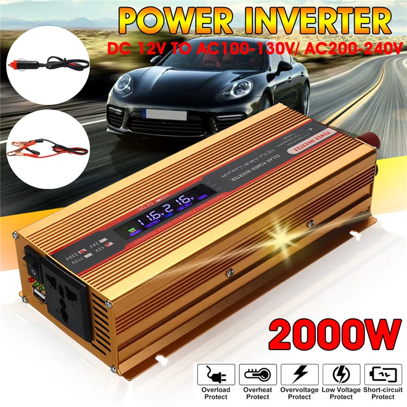 

Конвертер Синусоидальная волна Мощность инвертор 2000 Вт AC/DC 12V постоянного тока до AC100-130V/ AC200-240V для автомобиля, мотоцикла, Синусоидальная вол...