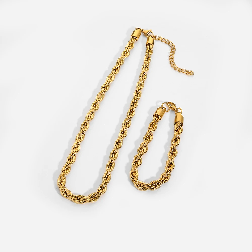 

2022 New Arrival Trendy 18K Gold Plated Stainless Steel Necklace Bracelet for Women Girls Luxury Rope Chain Jewelry