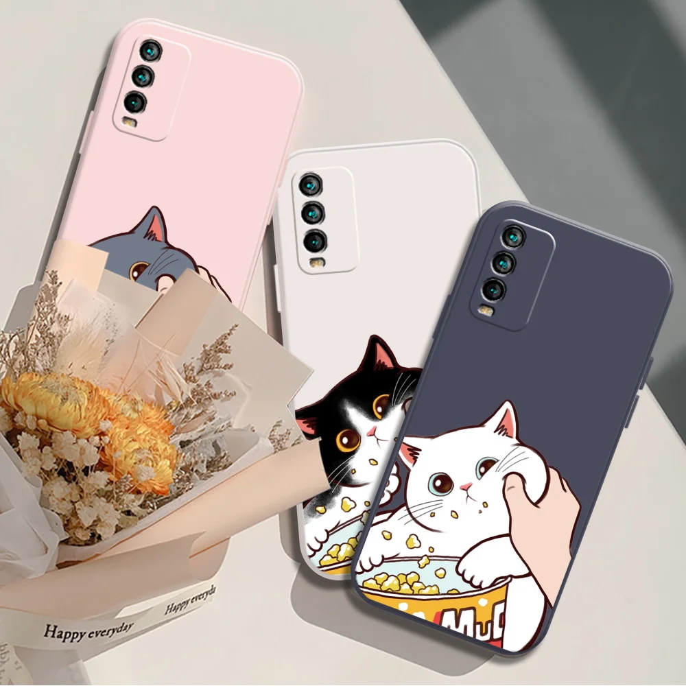 

Cartoon Cute Cat Phone Case for Xiaomi Redmi Note 10 10S 10T 9 9A 9S 9C 9T 8A 8T 8 7 Pro Max 5G 4G Square Liquid Silicone Funda
