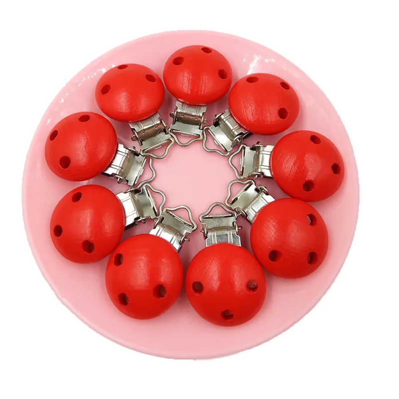 

5pcs Wooden Teether Pacifier Soother Clip Maple Metal Clips Hacifier Holder Round Teether Pacifier Beads Holder For Nipples Toys