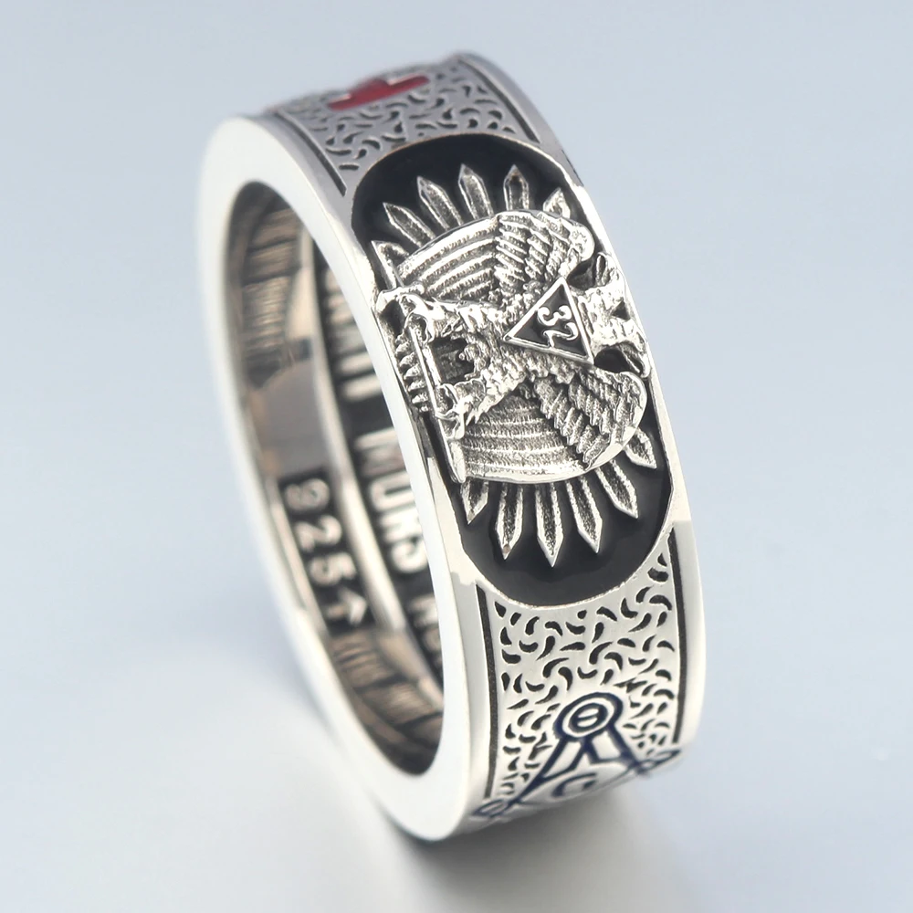 

Customade Scottish Rite Master Mason Masonic 32 Degree Double Eagle Drop Shipping Sterling Silver Ring