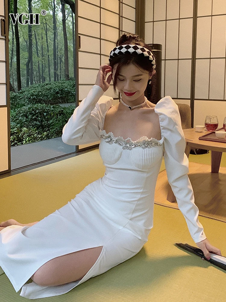 

Женское винтажное платье средней длины VGH, с квадратным вырезом и длинным рукавом, лоскутное платье с вышивкой, осенняя одежда, 2021