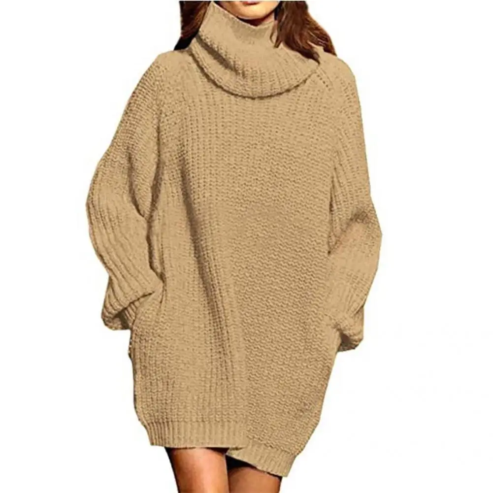 

Women Dress Elastic Pullover Sweater Dress Pure Color Oversized Sweater Dress