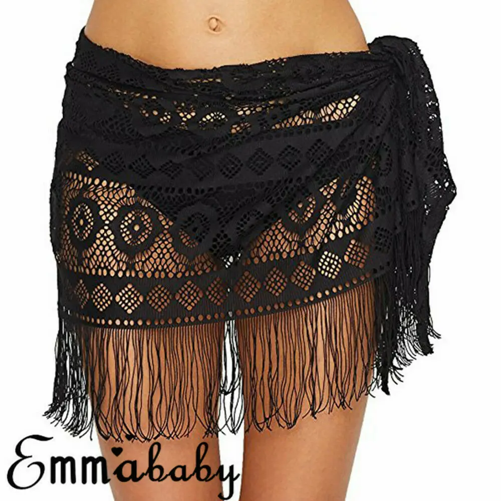 

New Women Swimming Dress Free Style Tassels Cover Ups Women Beach Bikini Cover up Swim Short Wrap Sarong Beachwear
