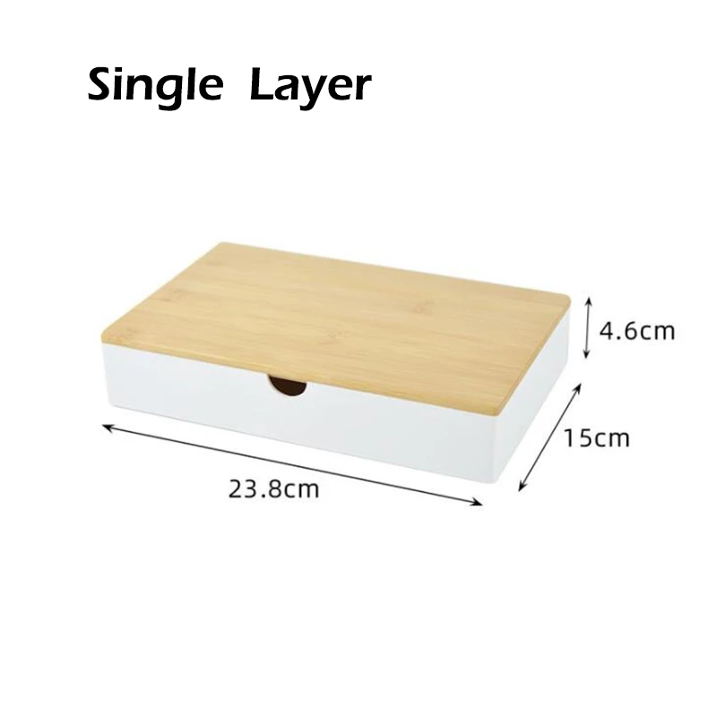 

Japanese-style Storage Box with Bamboo Lid Desktop Debris Cosmetic Organizer Box Calculator Stationery Home Office Storage Case