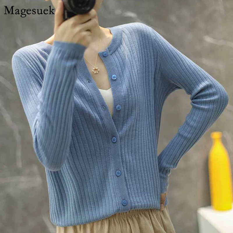 

Осень-зима 2021, вязаный кардиган, свитер, Женский однотонный Повседневный женский свитер с круглым вырезом, винтажный вязаный свитер, женски...