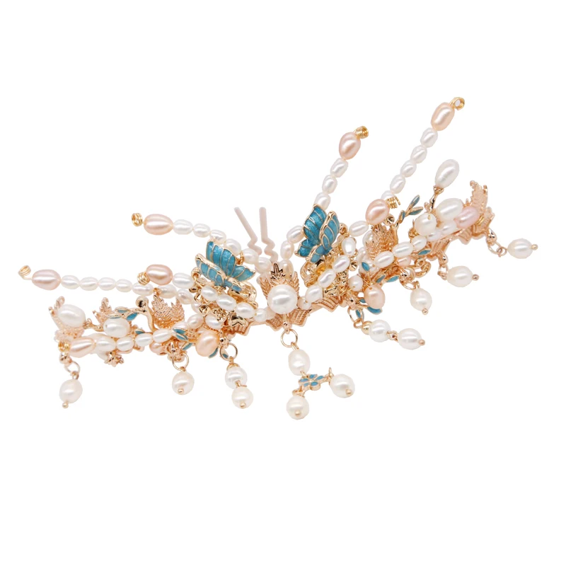

Ancient Hanfu Original Headdress Top Hairpin Cloisonne Butterfly Pearl Accessories Kanzashi Hair Ornaments Hair Crown