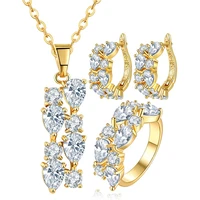 multicolor mona lisa jewelry sets for bride rose gold color necklace earrings ring set zircon wedding jewelry sets wholesale