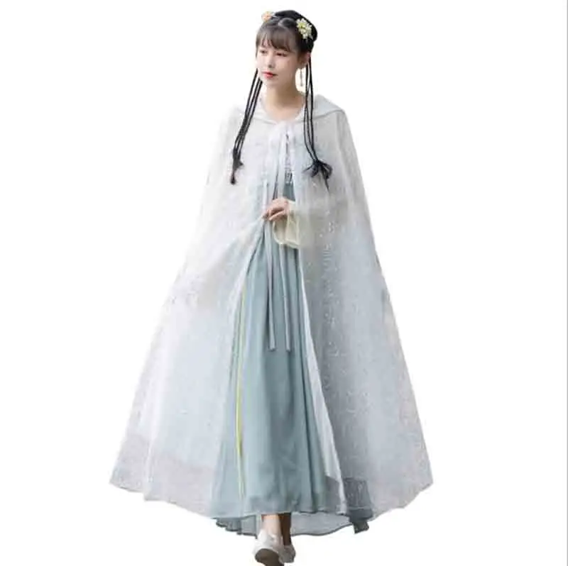 

Summer Thin Hanfu Cape For Women Chinese Traditional White Hooded Cloak Cosplay Costume Summer Hanfu Cape For Women Free Size