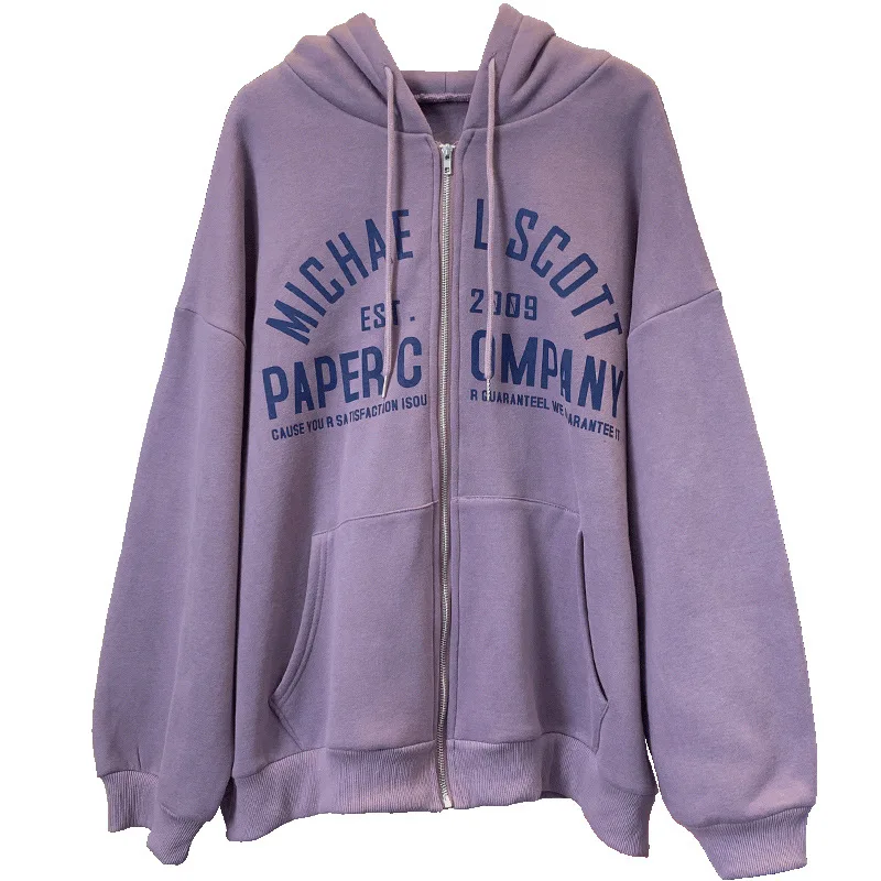 

Warm Fleece Letter Printing Hoodies Zip Up Oversized Sweatshirt Women Girls Casual Loose Winter Coat New Korean Brand Designer