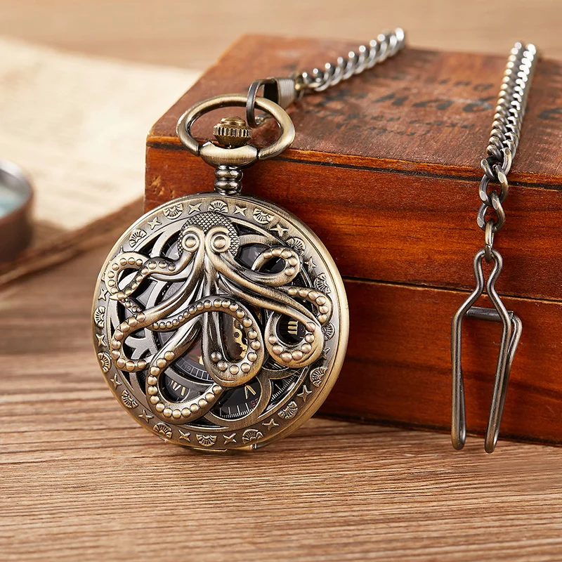 Retro Skeleton Mechanical Pocket Watch Mens Fob Chain Golden Automatic Self-winding Women Men Watch Gift Clock Reloj de bolsillo