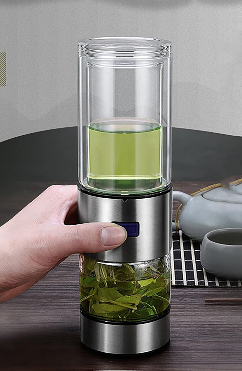 JOUDOO короткая бутылка для чая и воды, отдельно прозрачная стеклянная бутылка с двойными стенками, бутылка для воды со стальным фильтром из нержавеющей стали, стеклянная бутылка