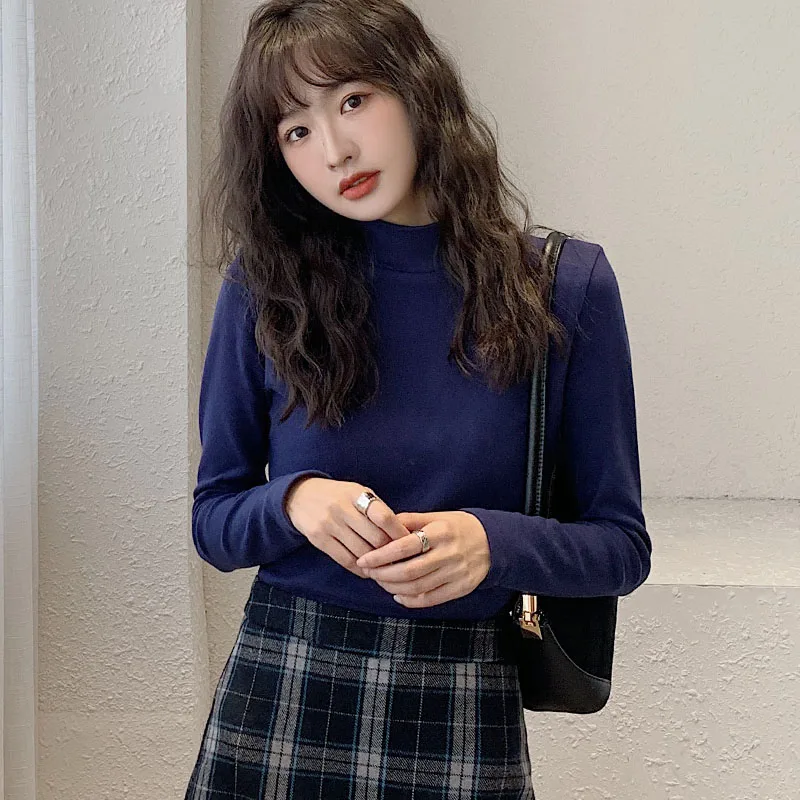 Женская Удлиненная рубашка с высоким воротником на осень и зиму 20 Новинка