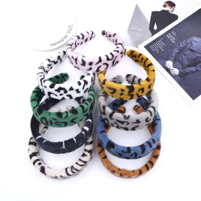 

9 Colord Faux Fur Leopard Hairbands For Women Romantic Wide New Stylish Warn Simple Headbands Hair Hoop Bands Accessories Turban