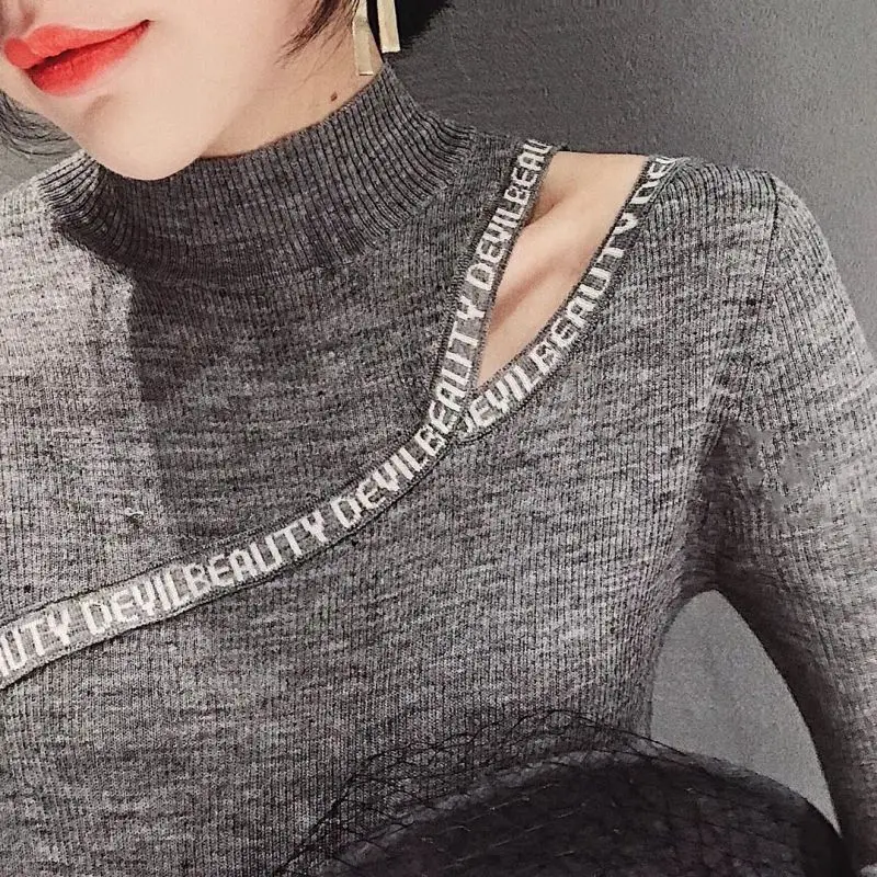 Женская рубашка женская трикотажная Сексуальная футболка Водолазка белая с