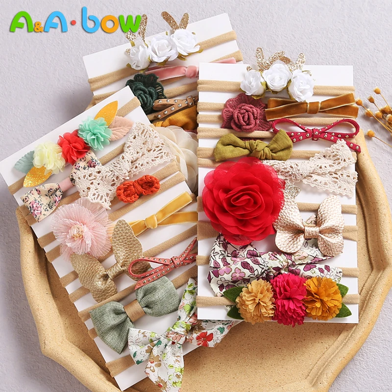 Conjunto de diademas el&aacute;sticas para beb&eacute; y ni&ntilde;a, accesorios para el cabello para beb&eacute;, diademas de punto con lazo, 8/10 Uds.-0