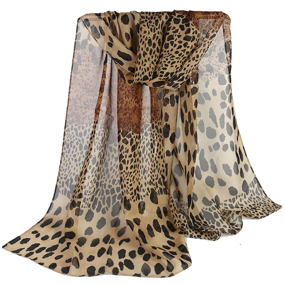 

Fashion Lady Silk Long Scarf Shinning Sexy All-match Multi-Purpose Neckerchief Long Wrap Silk Shawl Women Fashion Leopard Print