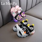 Сандалии с открытым носком для девочек, детская спортивная обувь, светящиеся босоножки для начинающих ходить детей, размеры 21-30, лето 2020