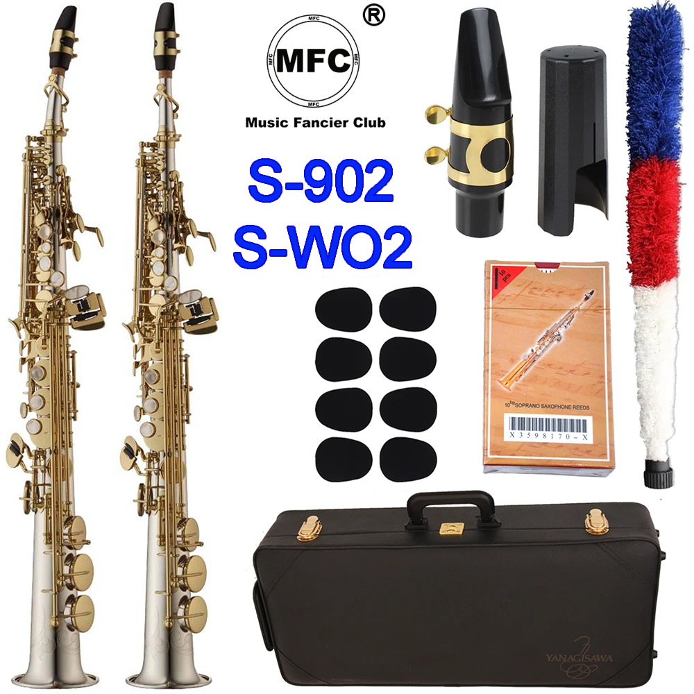 

MFC Soprano Saxophone S-902 S-WO2 Silvering Gold Key Sax Soprano Mouthpiece Ligature Reeds Neck Musical Instrument