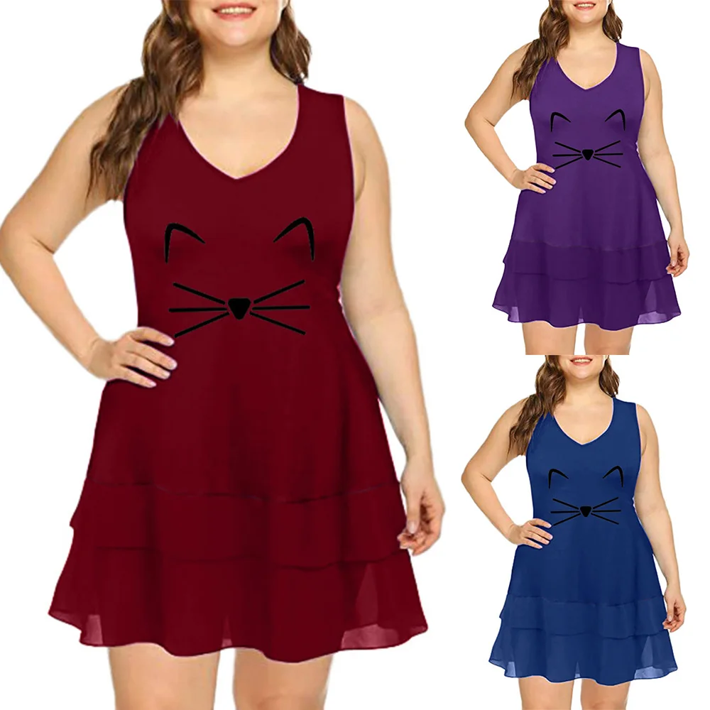 

VICABO Womens Tank-dress Summer Plain Mini Dress Loose Cute Printed Party Casual Beach Dress Sundress Female Plus Size