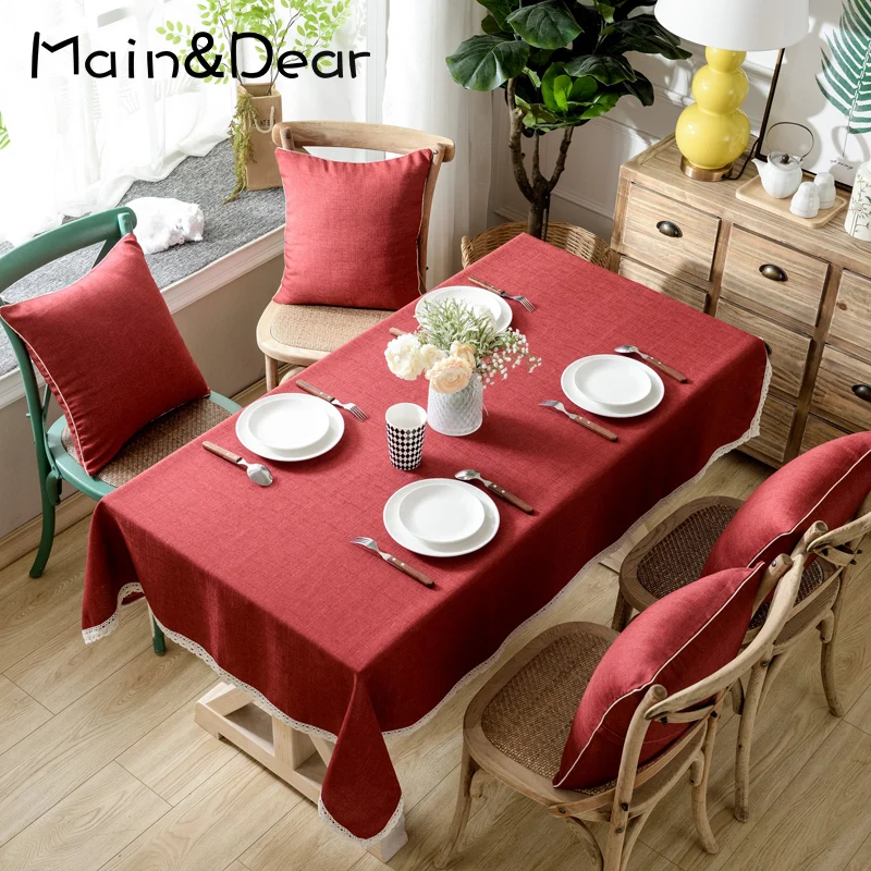 

Linen Tablecloth Cotton Solid Color Hotel Picnic Table Rectangular Table Covers Home Dining Tea Table Decoration Lace Tassel