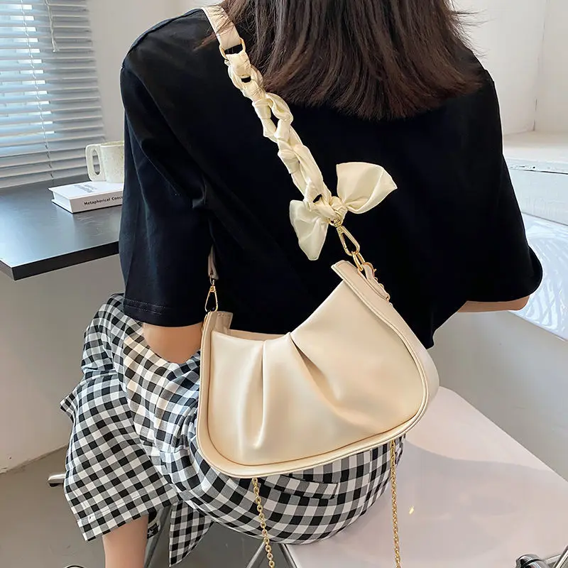 

Underarm Crossbody Bag for Women Women Bag Handbag Shoulder Bag Purse Chain Bow Folds All-match Fashion 2021 PU Leather Zipper