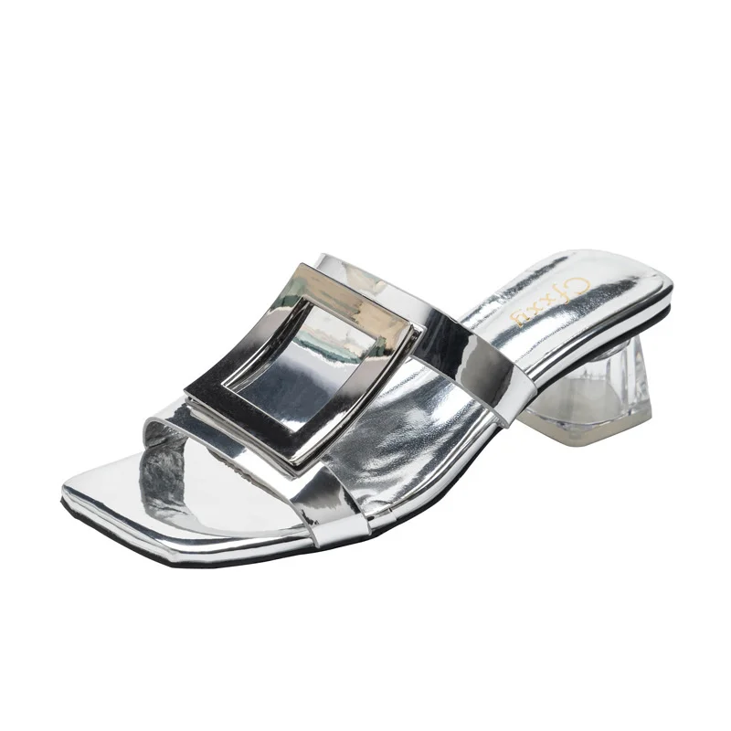 

Summer Sandals New Designer Metal Buckle Slippers Cool Casual Fashion High Heels Women Shoes Sandals Women 2021 Large Size