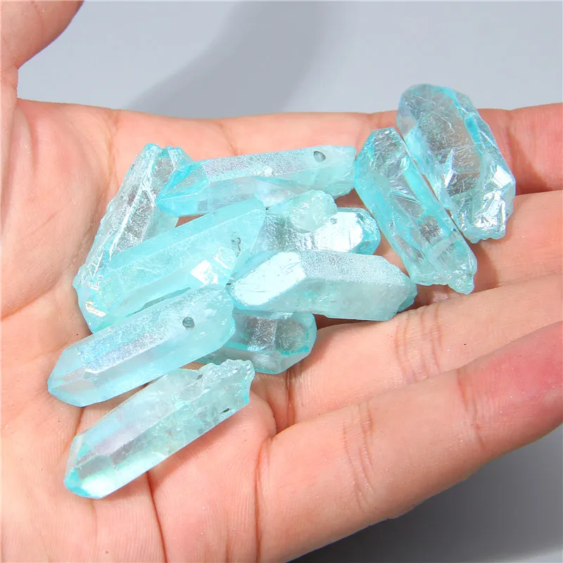 

10pcs/lot Natural Raw Quartz Crystal Stick Beads Top Drilled Point Pendant Beads Loose Stick Points Beads for Jewelry Making