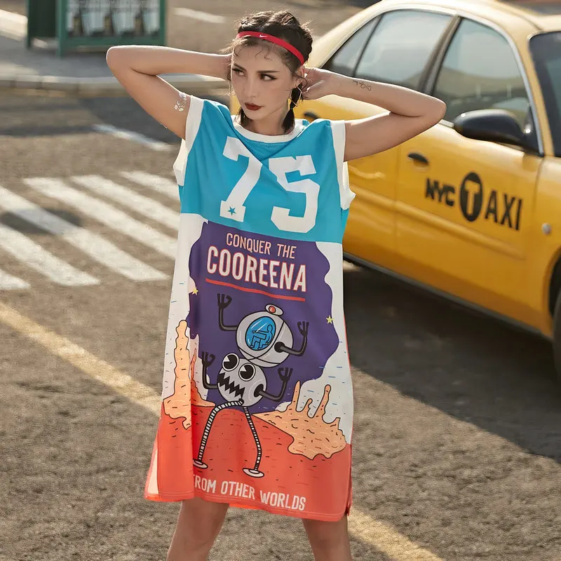 Длинное платье-футболка женские летние топы Mujer спортивные 2022 забавные