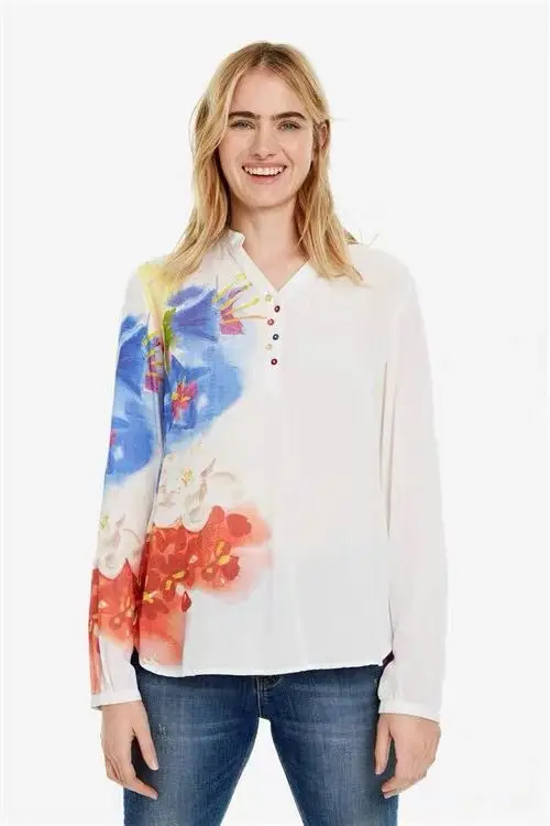 Оригинальная блузка с v образным вырезом и принтом ручной работы в испанском