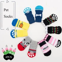 4pcs warm puppy dog shoes soft pet knits socks cute cartoon anti slip skid socks for small dogs breathable pet products sml