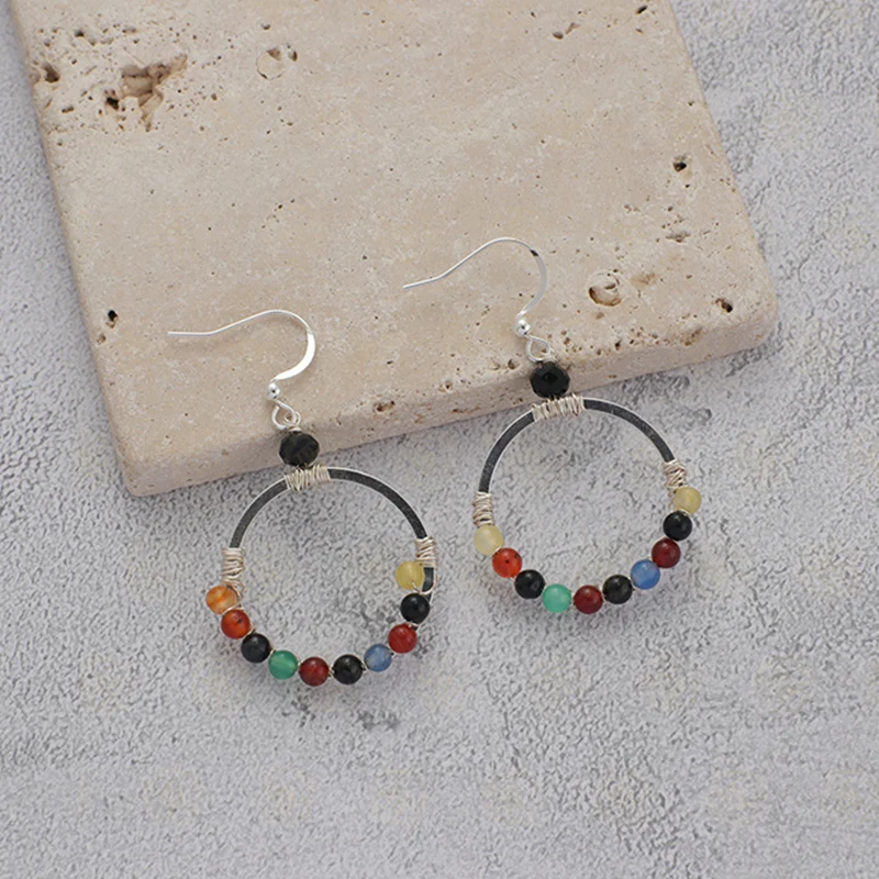

One Pair Silver Plated Brass and Semi-Precious Stone Earring (BE1058)