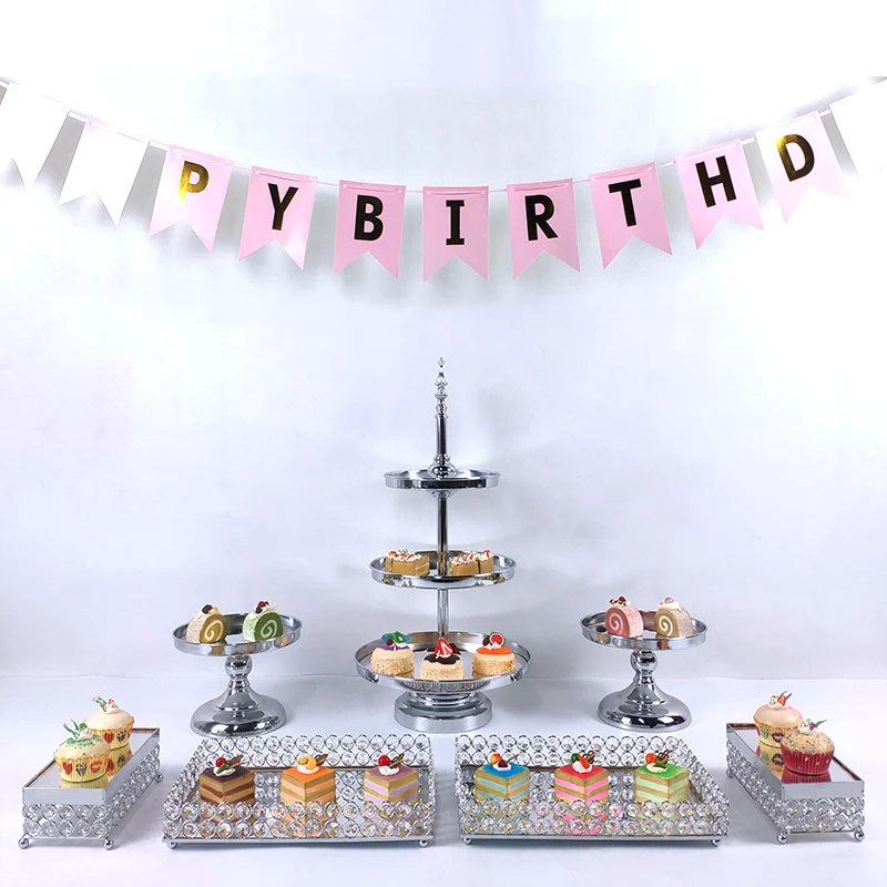 6-9pcs electroplate silver cupcake wedding cake stand mirror barware decorating cooking tools bakeware set party dinnerware | Дом и сад