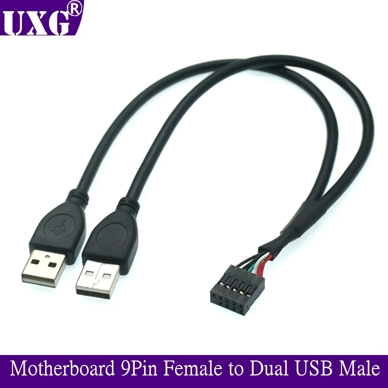 

PC Motherboard USB2.0 9Pin Female to Dual A USB Male Splitter Data SHORT Cable 24AWG Wire For USB Device External to Internal