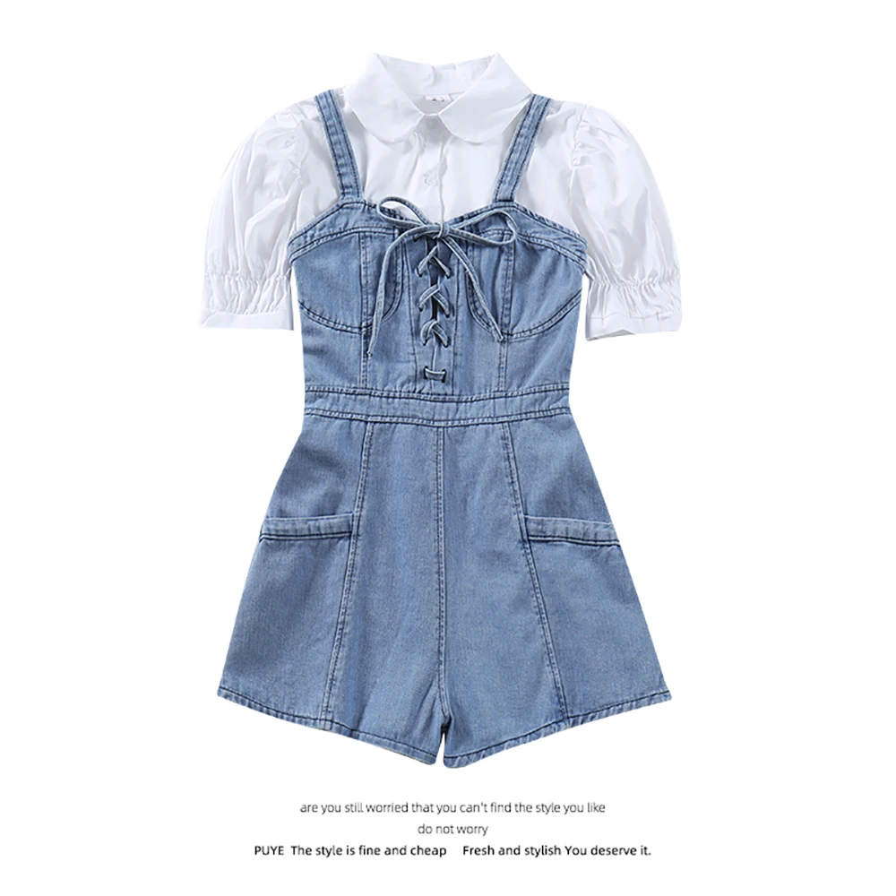 Женский модный костюм 2021 джинсовые брюки на шнуровке женская летняя белая