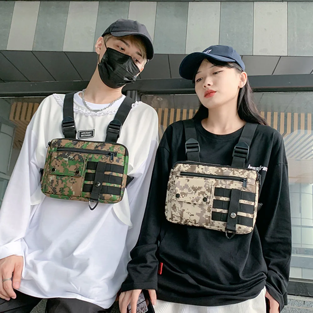 

Women Men Chest Bag Hip Hop Camouflage Pattern Printing Chest Shoulder Bag Street Wear Oxford Cloth Small Trend Vest Waist Packs