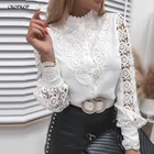 рубашка женская элегантные офисные белая цветные кружевные лоскутные топ женский с длинным рукавом весна лонгслив 2022 модная новинки блузка женская топы