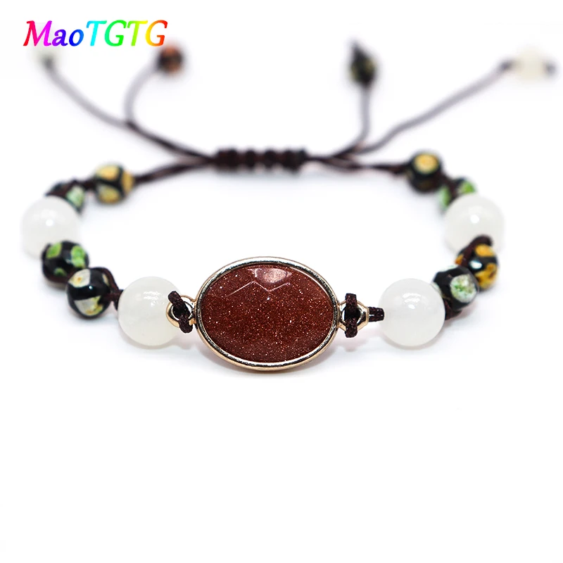 Женский Регулируемый браслет MaoTGTG из натурального камня с 8 мм агатами и 19x14