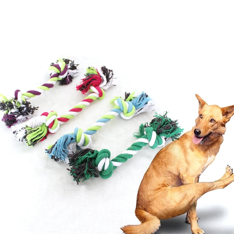 

1 PC Dog Toy Gnawing Pet Cotton Knot Toy Dog Cleaning Molars Small Double Section Cotton Rope Biting Rope Hand Woven Carrot Toy