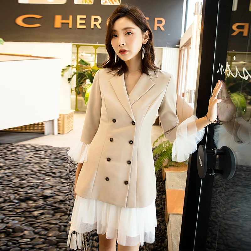 Осеннее двубортное платье YIGELILA платье-трапеция с отложным воротником офисное