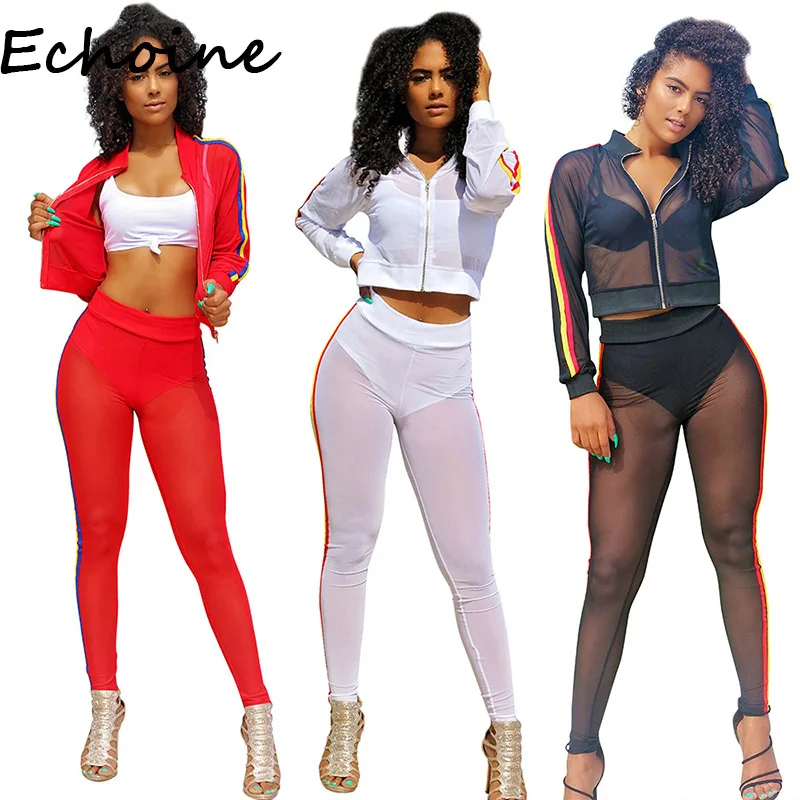 Сексуальный полосатый комплект из двух предметов прозрачный длинный рукав