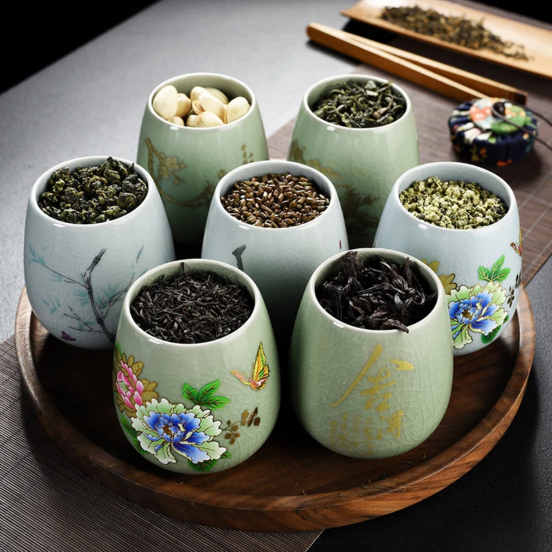 

Geyao Tea Caddy Ru Kiln Ceramic Pu'er Sealed Storage Box Celadon Porcelain Mini Small Tea Cans Chinese Tea Accessories