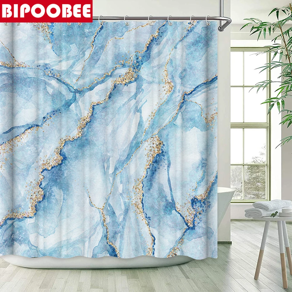 Синяя занавеска для душа с зернистой текстурой под камень мраморная ванной s
