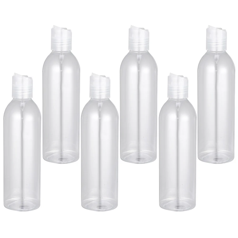 

6pcs 250ml Press Type Lid Travel Bottles Portable Cosmetic Container Empty Bottle for Shampoo Lotion (Transparent Bottle and Lid