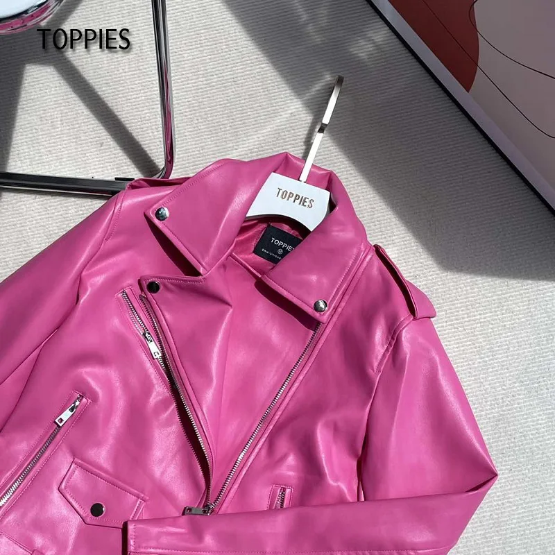 Женская кожаная куртка на молнии Toppies повседневная байкерская из искусственной