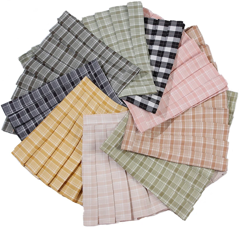 Мини юбка женская плиссированная с высокой талией клетчатые Защитные шорты в