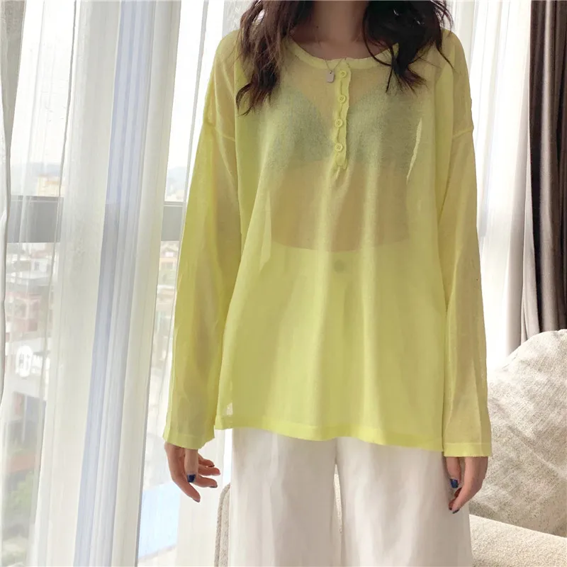 

Harajuku Summer Sexy Thin Sunscreen Minimalist Solid Streetwear Hot Fashion Chic All Match Loose Women Knitted Sweaters