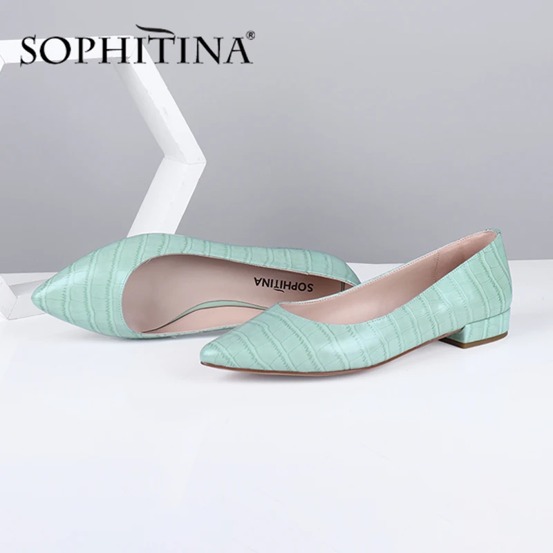 

Женские лаконичные туфли SOPHITINA, Элегантная модная офисная повседневная обувь на плоской подошве, из воловьей кожи, в полоску, с острым носко...