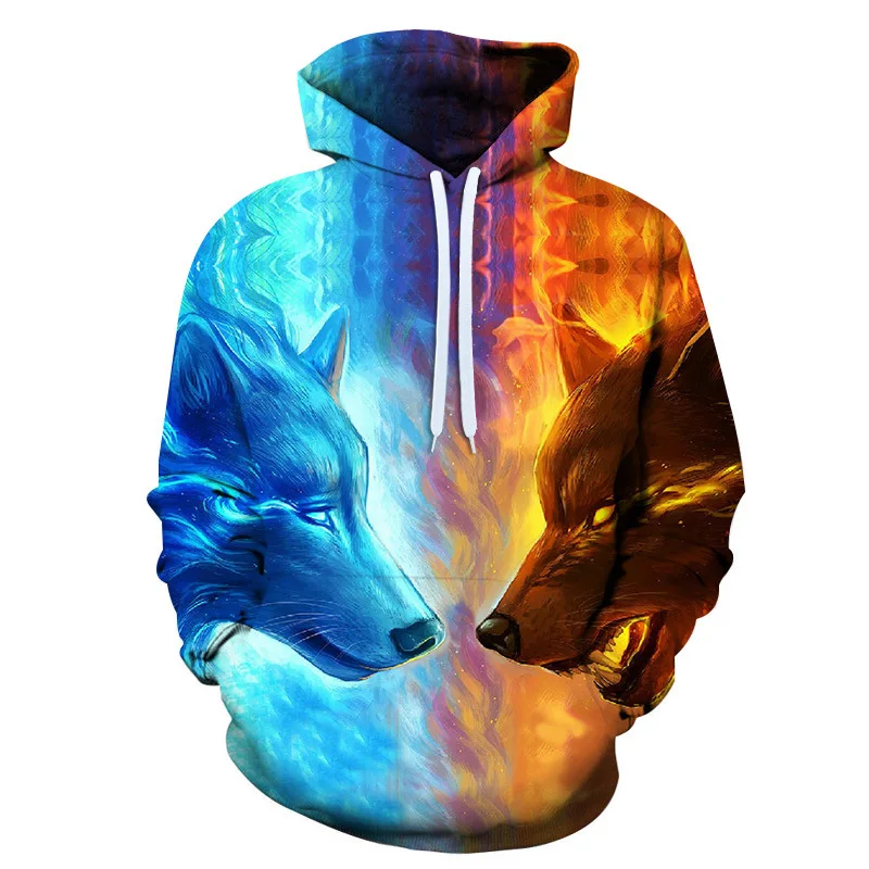 

Men's Fashion Wolf 3d Pattern Hoodie Loose Comfortable Long Sleeve Pullover Harajuku Street Fashion Sports Hoodie